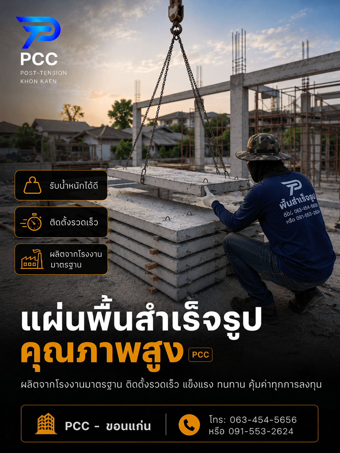 ขั้นตอนยกและติดตั้งแผ่นพื้นคอนกรีตสำเร็จรูป